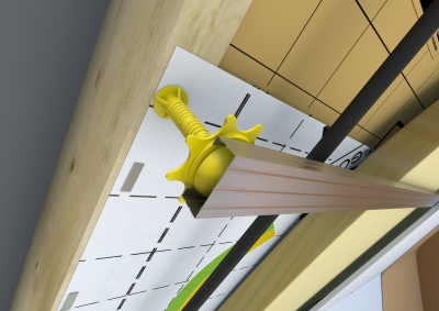 Illustration d'une suspente Integra 2 fermette bien installée entre la charpente et l'ossature métallique