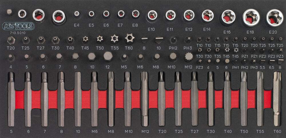 Un module d'embouts de vissage et douilles TORX | 88 pièces | Ref : 713.5010 KS Tools
