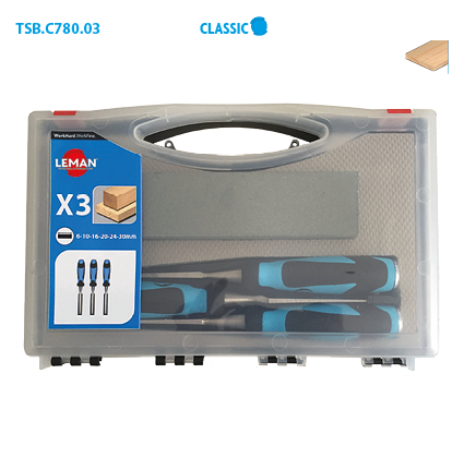 Coffret de 3 ciseaux à bois manche bi-matière + pierre Classic image