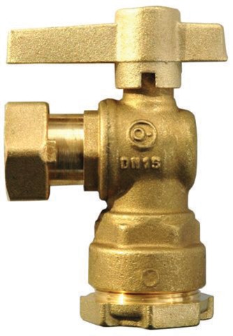 Vanne compteur équerre Laiton Ecrou tournant/Rac serrage ext PE -  Manette laiton - Série 659 image