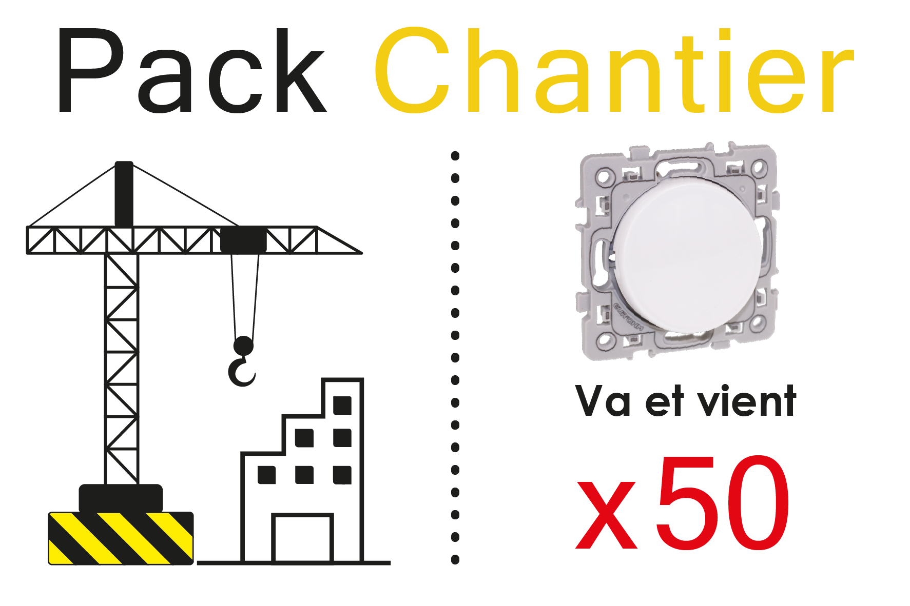 Pack chantier 50pces - Interupteur va et vient blanc - SQUARE image
