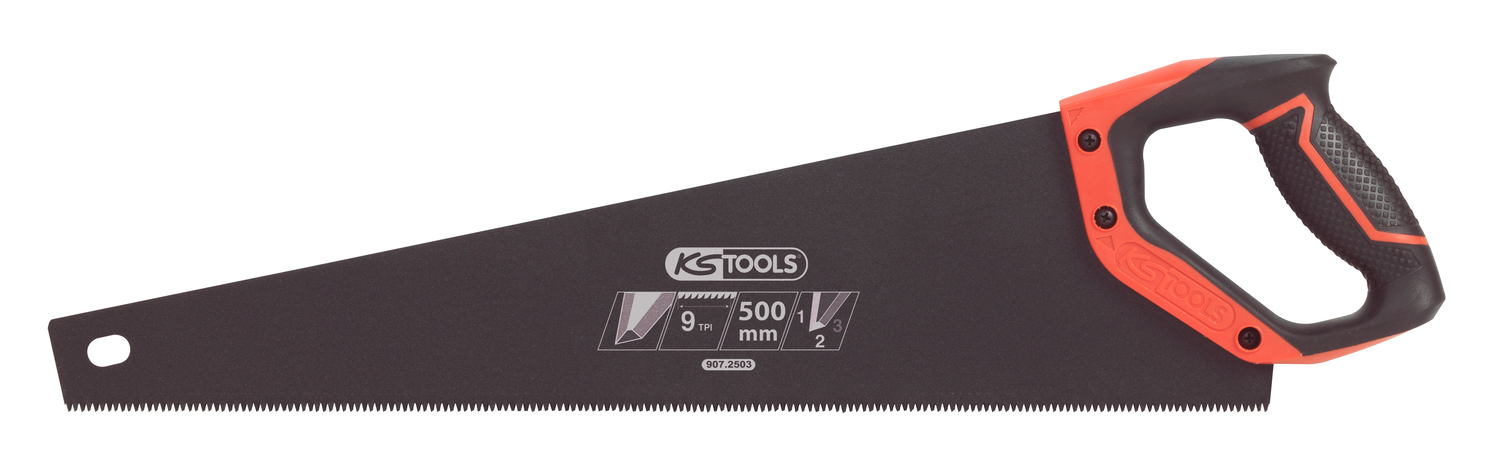 Scie egoine travaux courant 500mm 3 angles de coupe 9TPI poignée bi-matière image