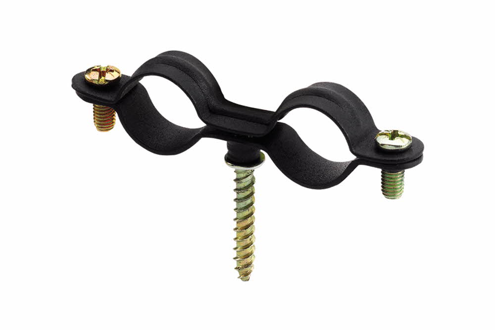 Boite de 50 - Collier double noir pour gaz M6 avec vis à bois - Plastique image