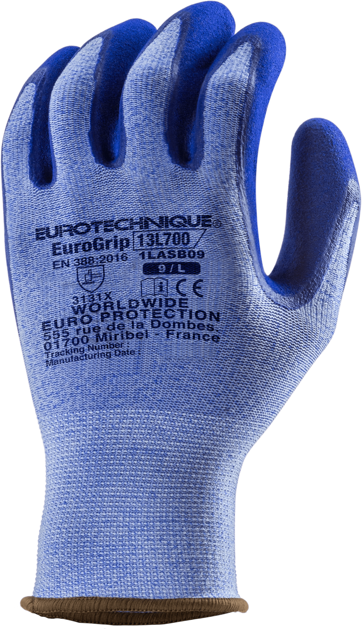 Gants Manutention EUROGRIP 13L700 en polyester et Spandex bleu - jauge 13 - double enduction latex bleu image
