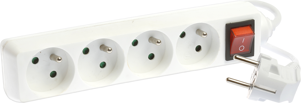 Blocs multiprises 4 prises 2P+T 16A - H05VV-F 3G1mm² - 1 mètre - Blanc image