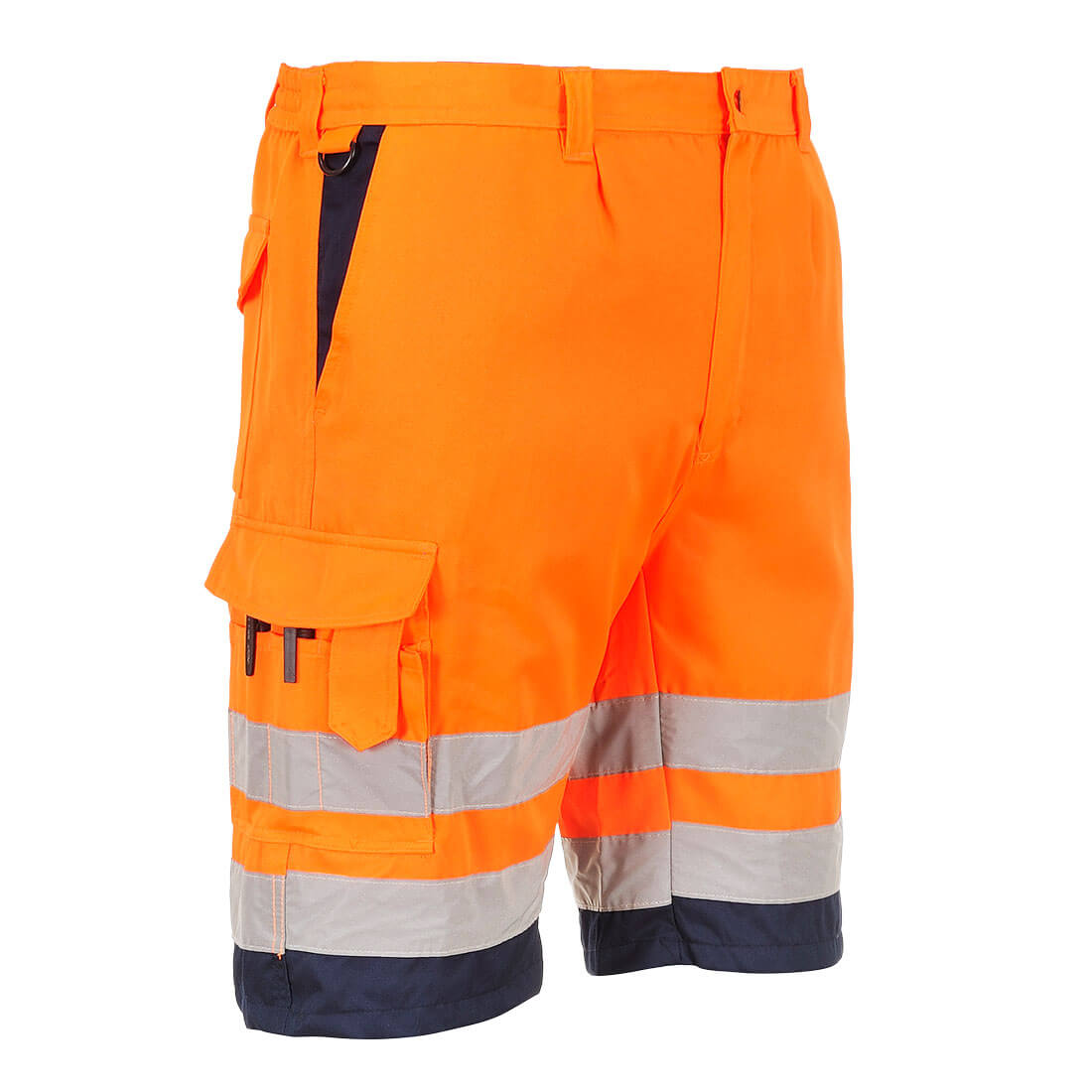 Short en poly-coton léger haute visibilité Orange/Marine image