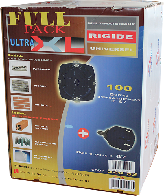 Pack 100 Boites multi-matériaux - Ø67mm - Prof. 40mm + 1 scie cloche - ULTRA image