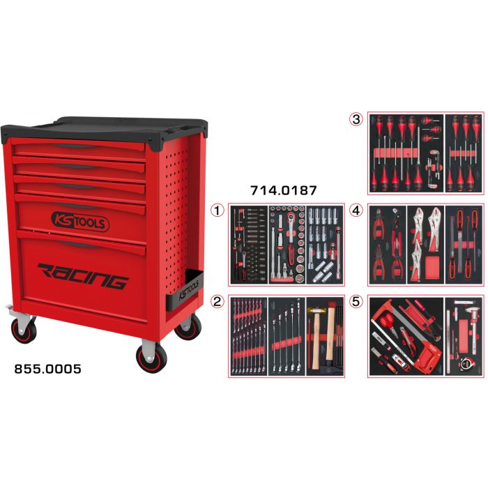 Servante RACING 5 tiroirs équipée de 187 outils image
