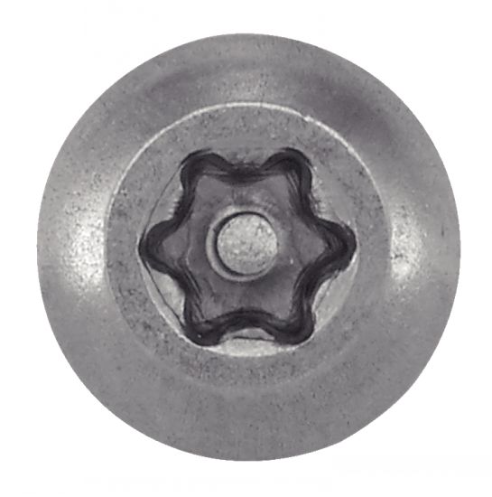 Vis à tole tête bombée six lobes inviolable - Avec téton central - Inox A2 image