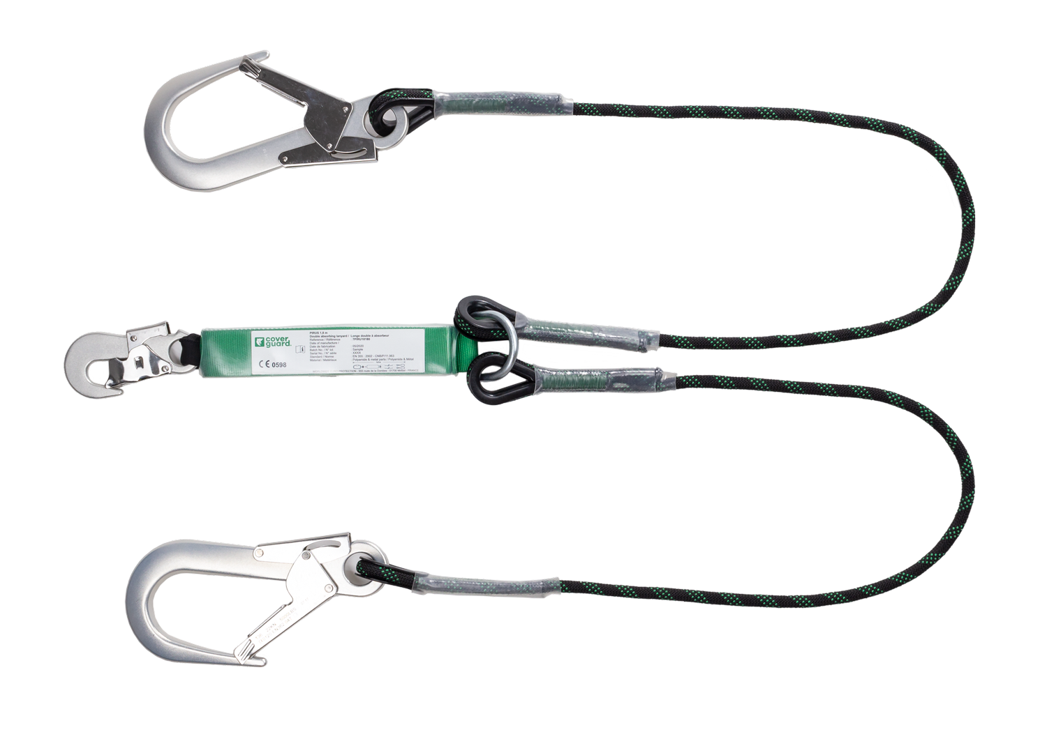 Longe double à absorbeur corde tressée avec 2 connecteurs aluminium ouverture 60mm PIRUS - EN355 image