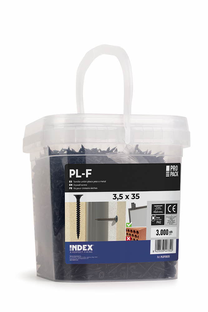 Vis pour cloisons sèches - tête trompette - double filetage - vis pointue - Phosphaté - Empreinte PH Seau plastique image