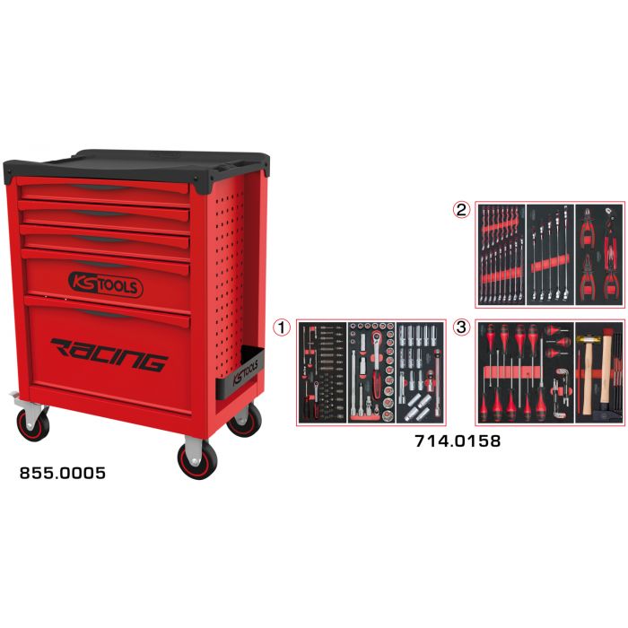 Servante RACING 5 tiroirs équipée de 158 outils image
