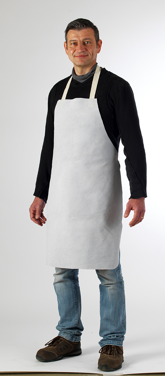Tablier cuir soudeur blanc, croûte vachette image