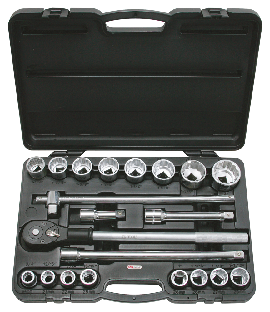 Coffret de douilles 12 pans en pouces et accessoires 3/4'', 21 pièces image