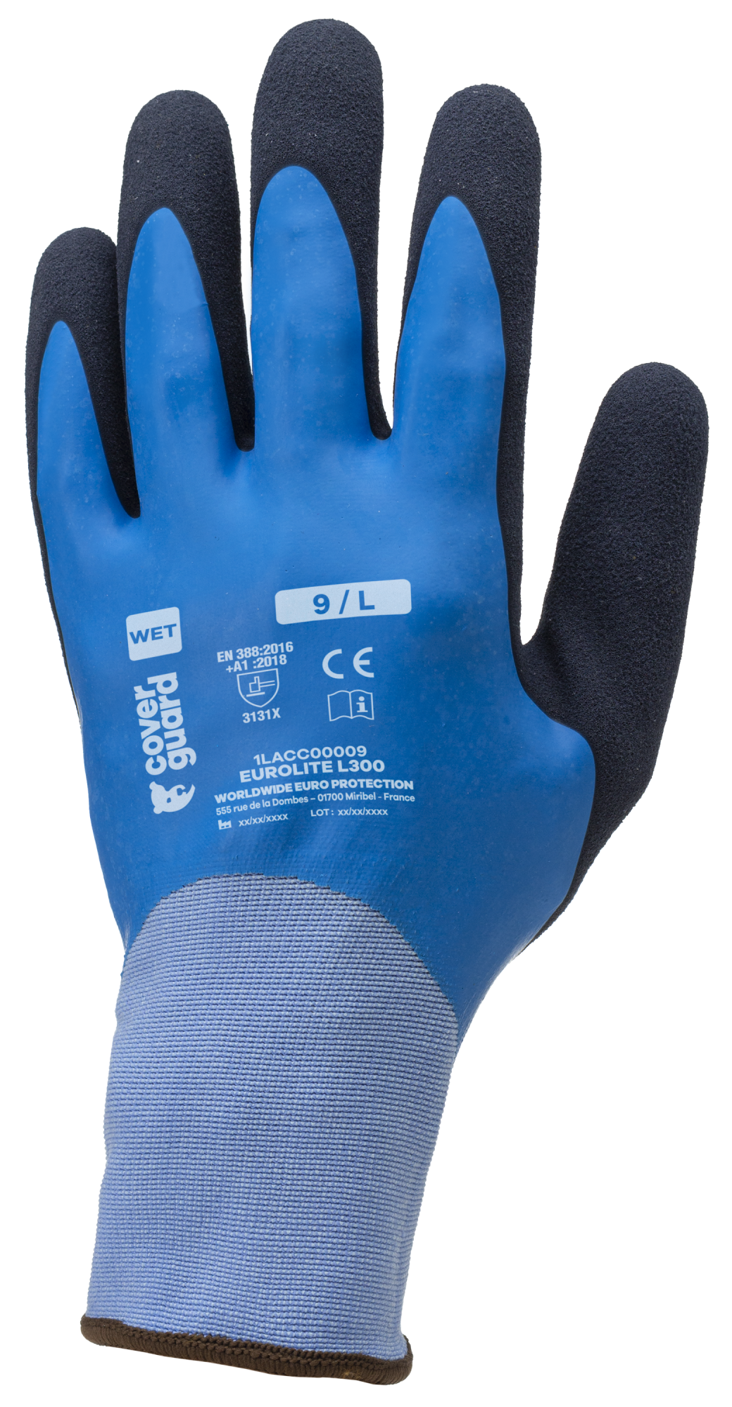 Lot de 10 paires de gants Manutention EUROLITE L300 - 15G LATEX BLEU DOUBLE ENDUCTION - MAIN COMPLETE - PAUME SANDY image