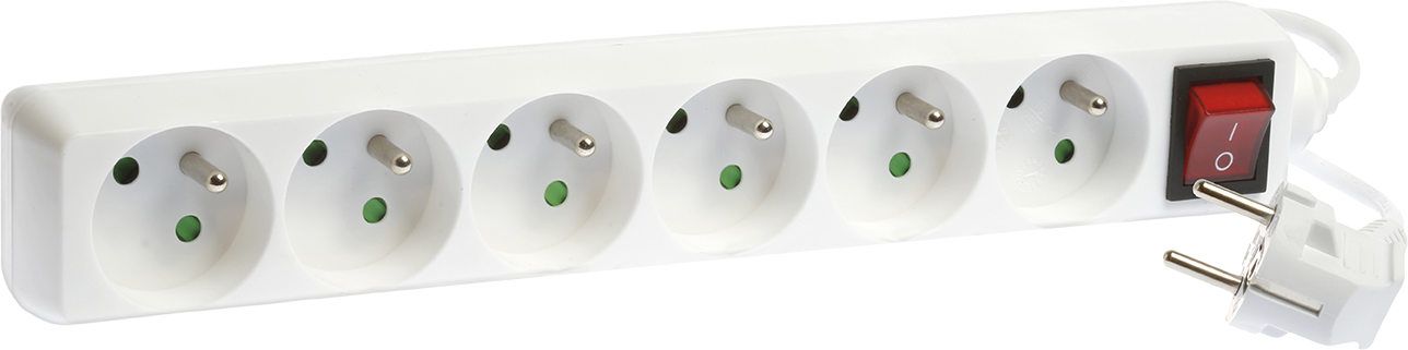 Blocs multiprises 6 prises 2P+T 16A - H05VV-F 3G1mm² - 1 mètre - Blanc image